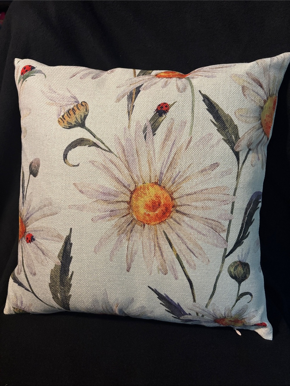 Floral Ladybug Decor Pillow 17x17